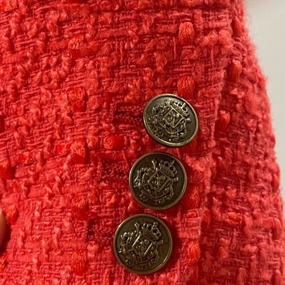 LOFT sz 4 Tweed Rapture Red Coral Double Breasted Blazer Jacket Business Holiday - Picture 13 of 16
